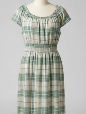 Merona Plaid Cap Sleeve Midi Dress in Beige And Green Sz XL